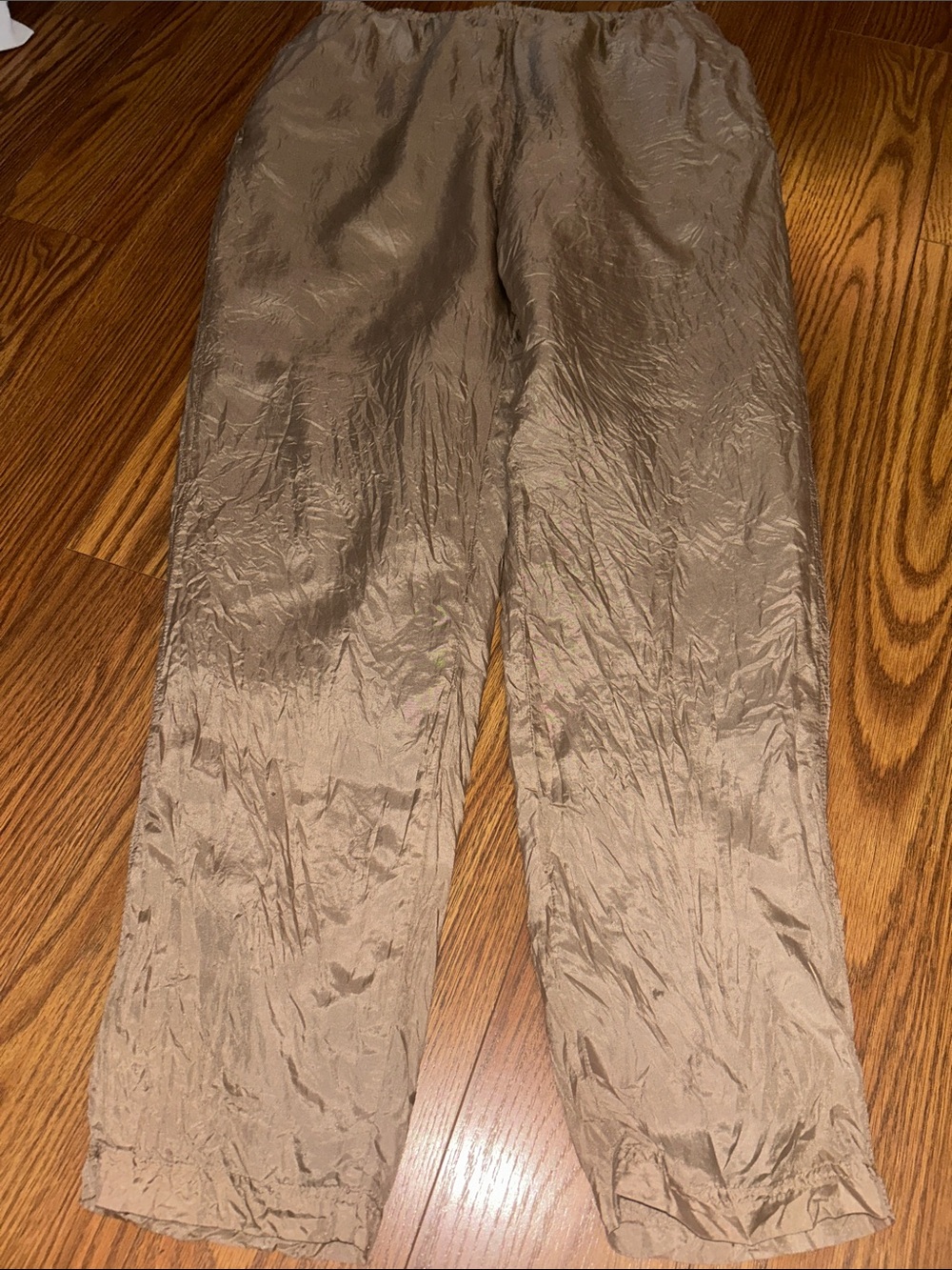 Vintage 1980s Fully Lined Drawstring Tapered 100% Silk Taupe Casual Pants Sz M